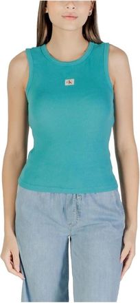 Calvin Klein Jeans Geribbelde Mouwloze Tanktop - Dames - Tops zonder mouwen - Blauw - XL - Katoen - Tops