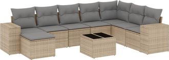 vidaXL Set De Sof&aacute;s De Jard&iacute;n 9 Pzas Con Cojines Rat&aacute;n Sint&eacute;tico Beige Vidaxl