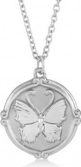 Allurez Butterfly Medallion Disk Pendant Necklace 14k White Gold