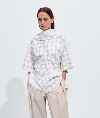 Bottega Veneta Top in morbida lana a quadri - Bianco - Donna - 36