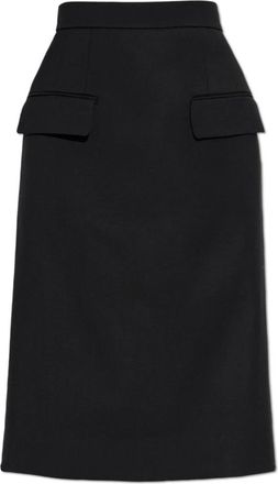 Alexander McQueen Wool Gabardine Pencil Rok - Dames - Midirokken - Zwart - S - Wol - Rokken