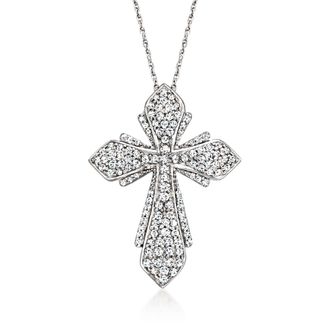 Ross-Simons Diamond Cross Pendant Necklace in Sterling Silver