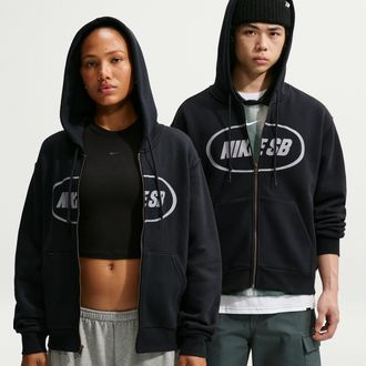 Nike Mens Nike SB Fleece Full-Zip Skate Hoodie in Black | IU7631-010