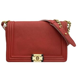 Chanel Red Textured Medium Boy Bag