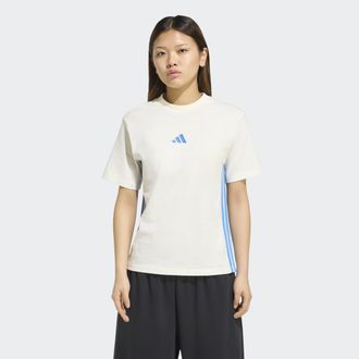 adidas T-Shirt ADIDAS SPORTSWEAR ESSENTIALS 3-STREIFEN COTTON, Damen, Gr. XXL, sanftes wei&szlig;, ray blau, Obermaterial: 100% Baumwolle, normal, Rundhals, Shirts