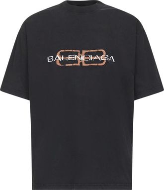 Balenciaga T-Shirts, male, Black, M, Icon Stencil T-shirt Black Crewneck Cotton