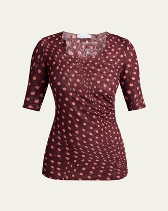 Stella McCartney Polka Dot Mesh Elbow-Sleeve Top
