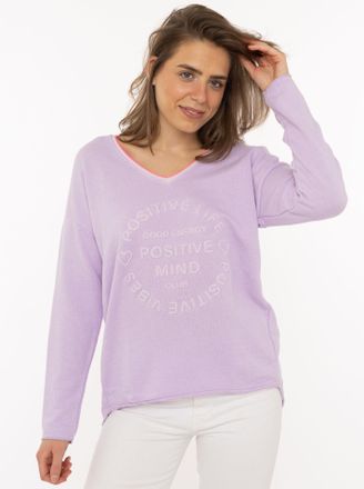 Zwillingsherz Sweatshirt ZWILLINGSHERZ Positive Mind, Damen, Gr. L/XL, lila, angeraute Sweatware, Obermaterial: 70% Baumwolle, 30% Polyester, normal h&uuml;ftlang, V-Aus