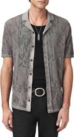 John Varvatos Miguel Pointelle Knit Camp Shirt in Flagstone Grey at Nordstrom, Size Xx-Large