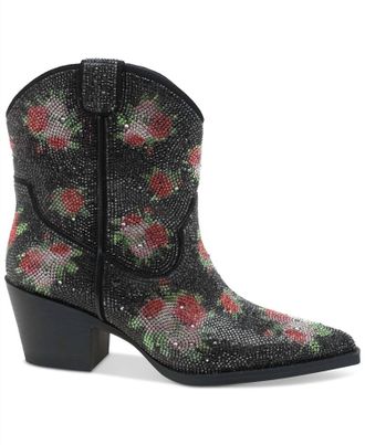 Wildpair Womens Lacey Floral Bling Booties In Black