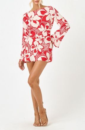 L*Space All I Need Long Sleeve Cover-Up Minidress in Hibiscus Bloom at Nordstrom, Size Small