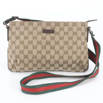 Gucci Brown Leather Canvas Messenger Bag Shoulder Bag (Pre-Owned)