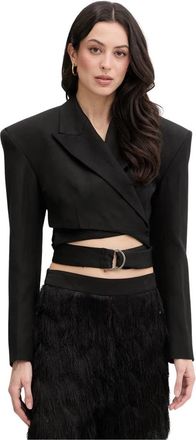 Karl Lagerfeld Cropped omslag blazer - Dames - Blazers - Zwart - S - Linnen - Jassen