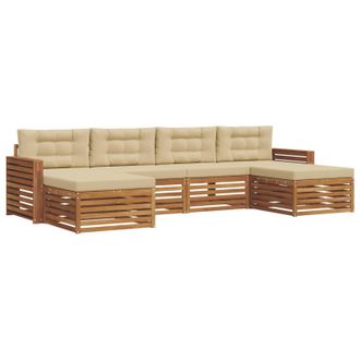 vidaXL Juegos De Sof&aacute;s 6 Pcs Natural Y Beige Madera De Acacia S&oacute;lida Vidaxl