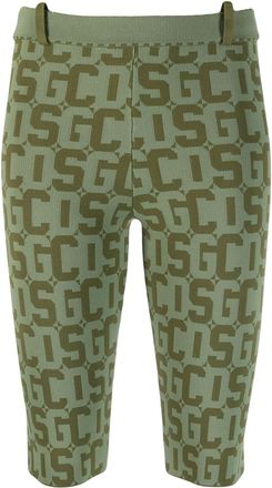 GCDS two-tone monogram-jacquard cropped leggings - women - Polyamide - S - Green