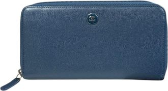 Chanel Blue Leather Long Wallet (Bi-Fold) (Pre-Owned)