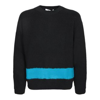 Msgm Round-neck Knitwear, male, Black, Size: XL Long sleeve sweater in chunky