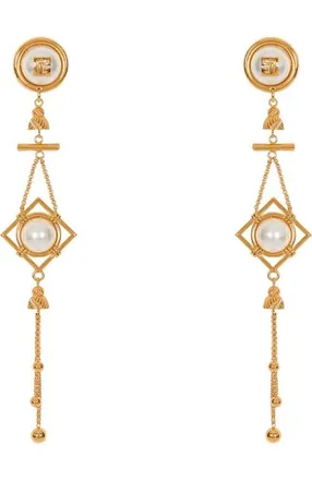 Balmain Brass and pearl pendant earrings in Gold at Nordstrom