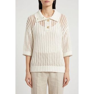 Brunello Cucinelli Off White Open Knit Sweater, Size X-Small