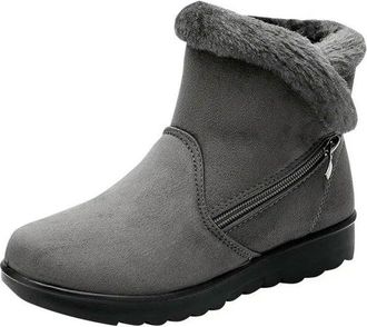 Generic NYSBH Women Female Ladies Old Mother Snow Shoes Boots Platform Woollen Cloth Zipper Winter Plush Warm Round Toe Grey