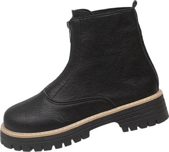 Generic Black Ladies Casual Short Boots with Front Zipper Embellishment and Thick Sole for Everyday Comfort and Slight Lift Perfect for Autumn Winter