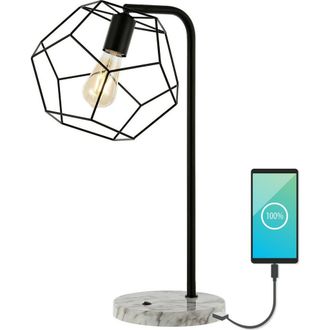 Jonathan Y Designs Penta 23.5 Industrial Farmhouse Head-Adjustable Iron LED Task Lamp with USB Charging Port, Black at Nordstrom