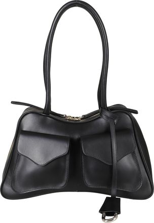 Francesco Biasia Structured Black Leather Handbag With Flap Pockets