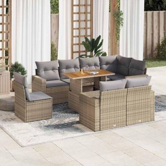 vidaXL Set De Sof&aacute;s De Jard&iacute;n Con Cojines 9 Pzas Rat&aacute;n Sint&eacute;tico Beige Vidaxl