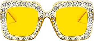 Generic rhinestone sunglasses, glittering rhinestone sunglasses, fashionable shades for women | oversized sunglasses for women, fashion sunglasses, large, Yel