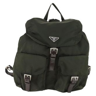 Prada Double Front Pocket Backpack Tessuto Khaki Nylon Backpack Bag (Pre-Owned)