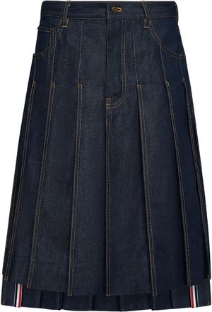Thom Browne selvedge pleated five-pocket skirt - Blue