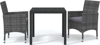 vidaXL Vidaxl - Juego Muebles Jard&iacute;n 3 Pzas Con Cojines Rat&aacute;n Sint&eacute;tico Gris