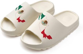 Generic Mexico Flag Map Slides for Women Men Soft Thick Bottom Coconut Slippers Sandals for Bathroom Beach