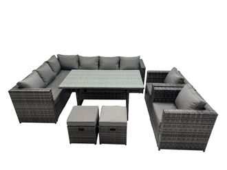 Fimous Outdoor PE Rattan Sofa Set with with 2 Chairs 2 Small Stools in Dark Grey