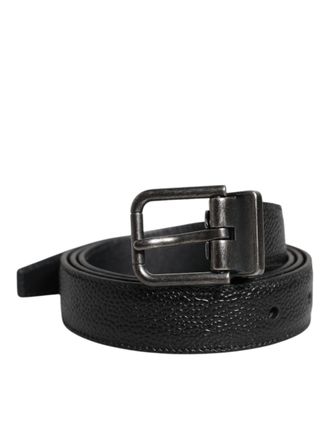 Dolce & Gabbana Black Calf Leather Classic Metal Buckle Mens Belt