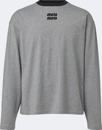 Miu Miu Embroidered logo cotton jersey T-shirt