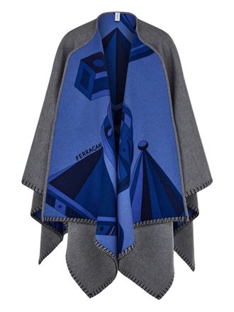 Ferragamo Omkeerbare cape met geometrische print - NAVY BLUE/GREY