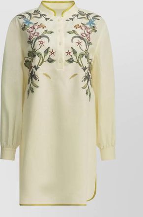 Valentino embroidered floral shirt dress high low hem