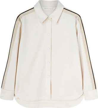 Palm Angels Sportief Jersey Shirt met Gestreepte Zijbanden - Dames - Zomerjassen - Beige - M - Polyester - Jassen