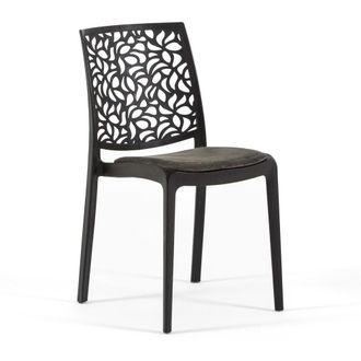 Siediti Fuori e Dentro Set de 6 sillas de resina negras con coj&iacute;n gris oscuro