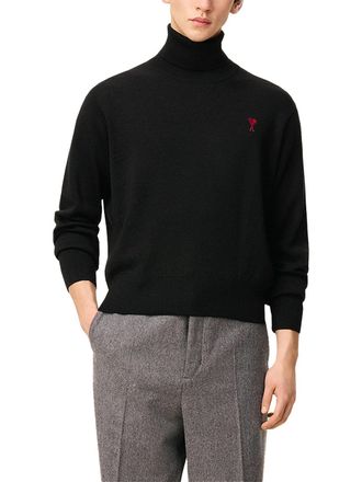 Ami Embroidered Logo Turtleneck Sweater - Black