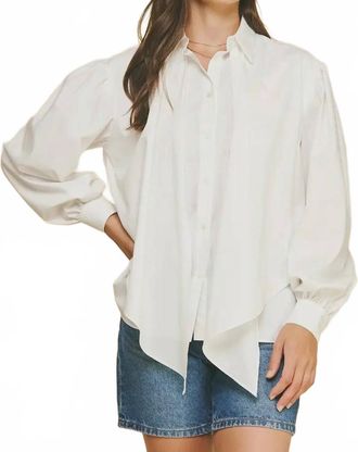 Pinch Design Millie Front Tie Button Down Top In Off White