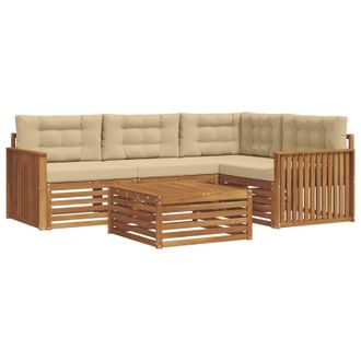 vidaXL Conjunto De Sof&aacute;s De Exterior Con Coj&iacute;n 5 Pcs Natural Y Beige Vidaxl