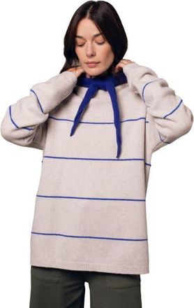 Celtic & Co. Split Hem Slouch Funnel Neck Jumper in Ecru Cobalt Stripe at Nordstrom, Size X-Large