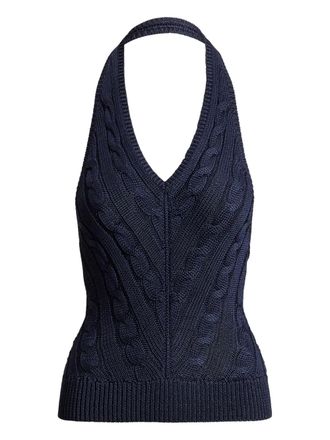 Ralph Lauren Collection Top in maglia a trecce con scollo allamericana - Blu