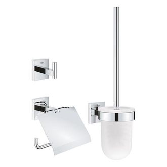 GROHE Start Cube accessoiresset 3-in-1 - closetrolhouder - met klep - handdoekhaak - met closetborstelgarnituur - met glazen inzet - chroom