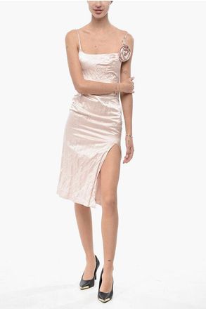 Blumarine Satin Sheath Dress ROSE with Crinkled Effect size 38