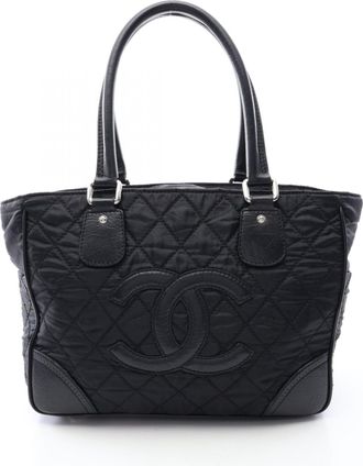 Chanel Black Nylon Leather Handbag Tote Bag (Pre-Owned)
