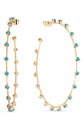 Ettika Simple Spark Crystal Station Hoop Earrings in Aqua at Nordstrom