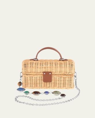 Judith Leiber Isla Rattan Basket Top-Handle Bag